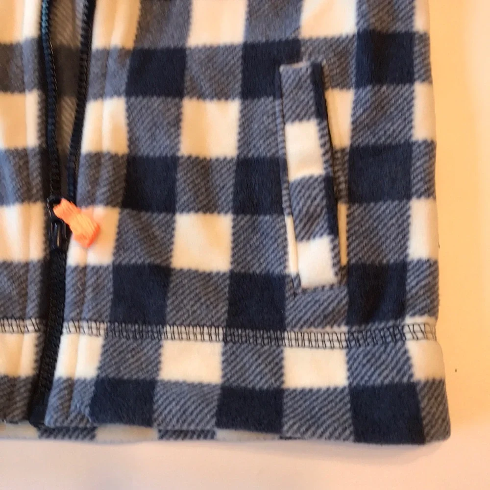 Toddler Boys plush vest Carters 12m plaid blue white pockets